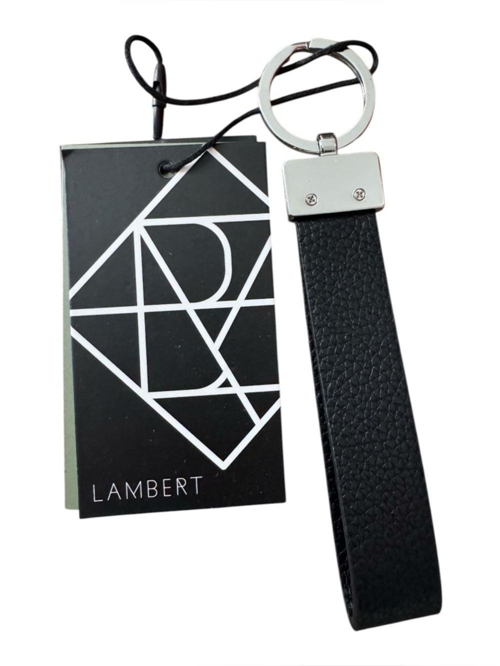 Lambert Montreal Vegan Leather‎ Keychain Loop Strap Silver Key Ring Black NWT